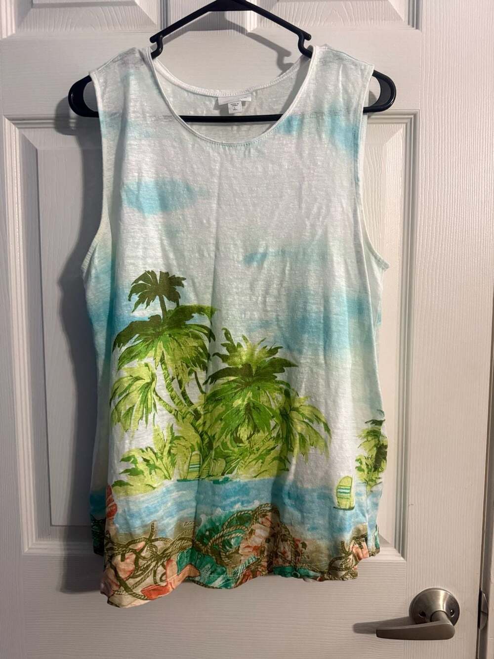 J. Jill Love Linen Tropical Island Seascape Tank Top